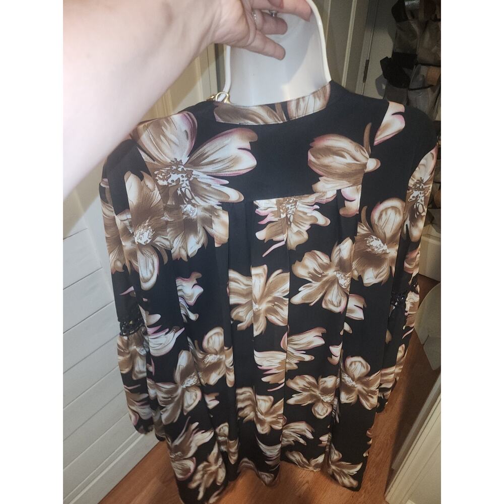 Entro Women's Black/Brown Floral Print Mini Dress Size Large Embroidered - Picture 16 of 16